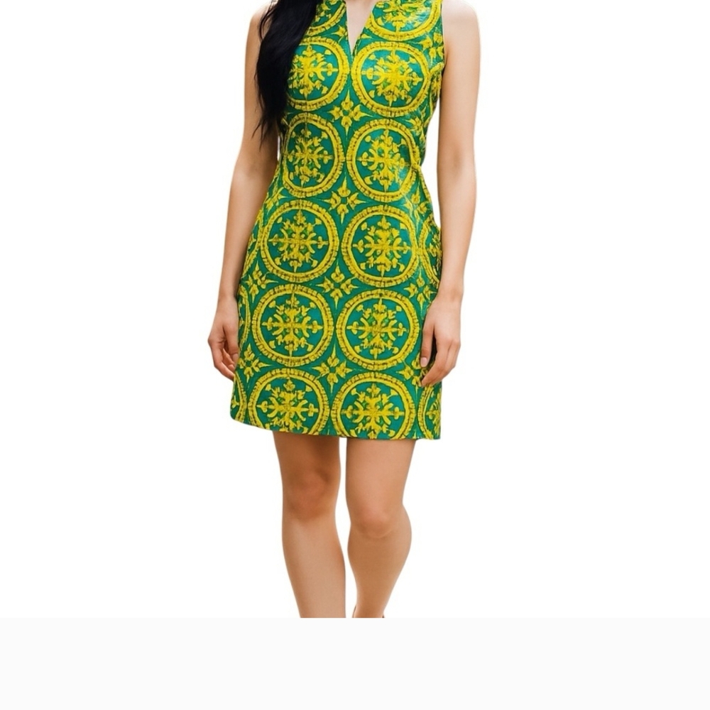 Tracy Negoshian Green and Blue Sheath Mini Dress Halter Sz S